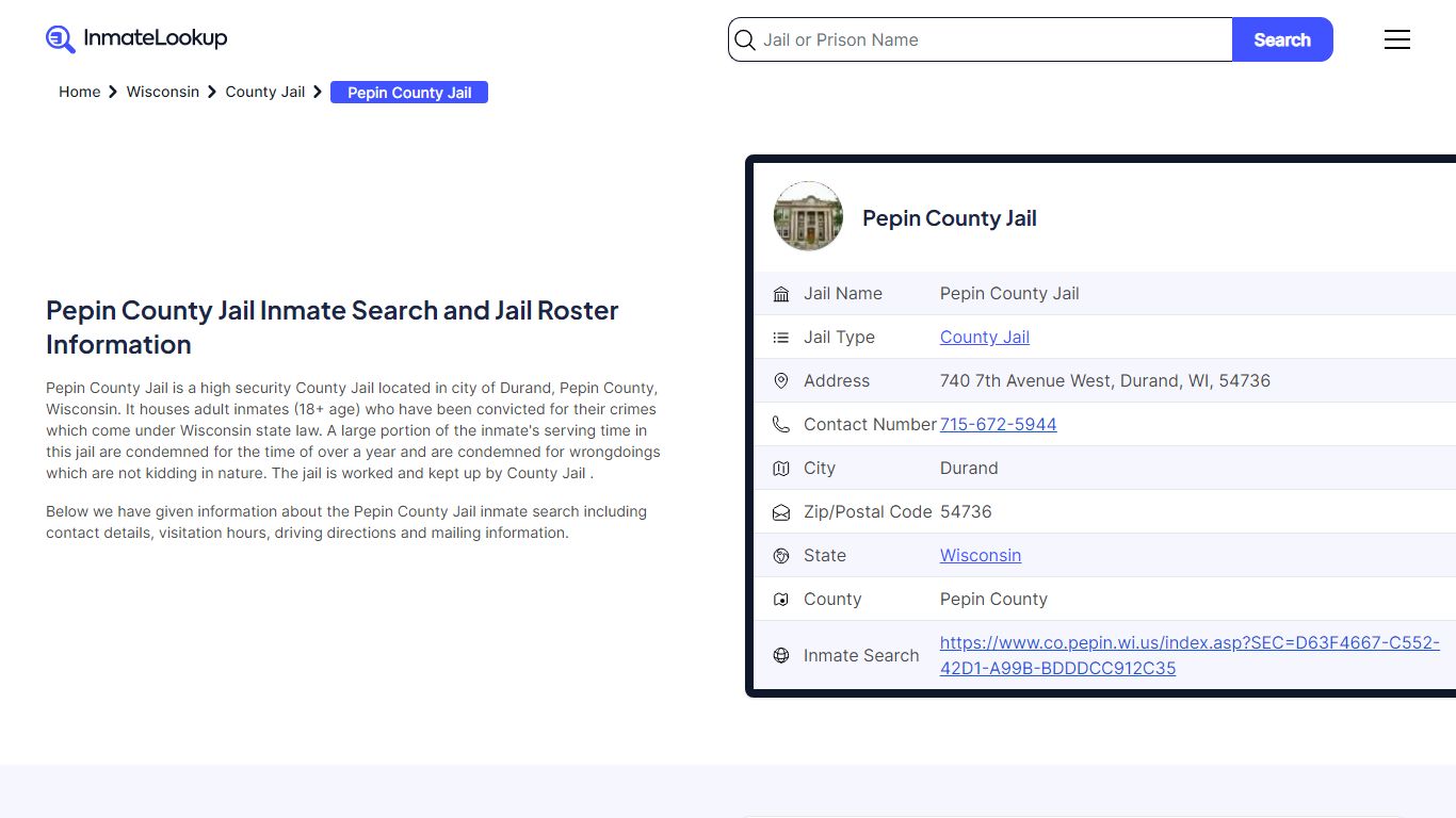 Pepin County Jail (WI) Inmate Search Wisconsin - Inmate Lookup