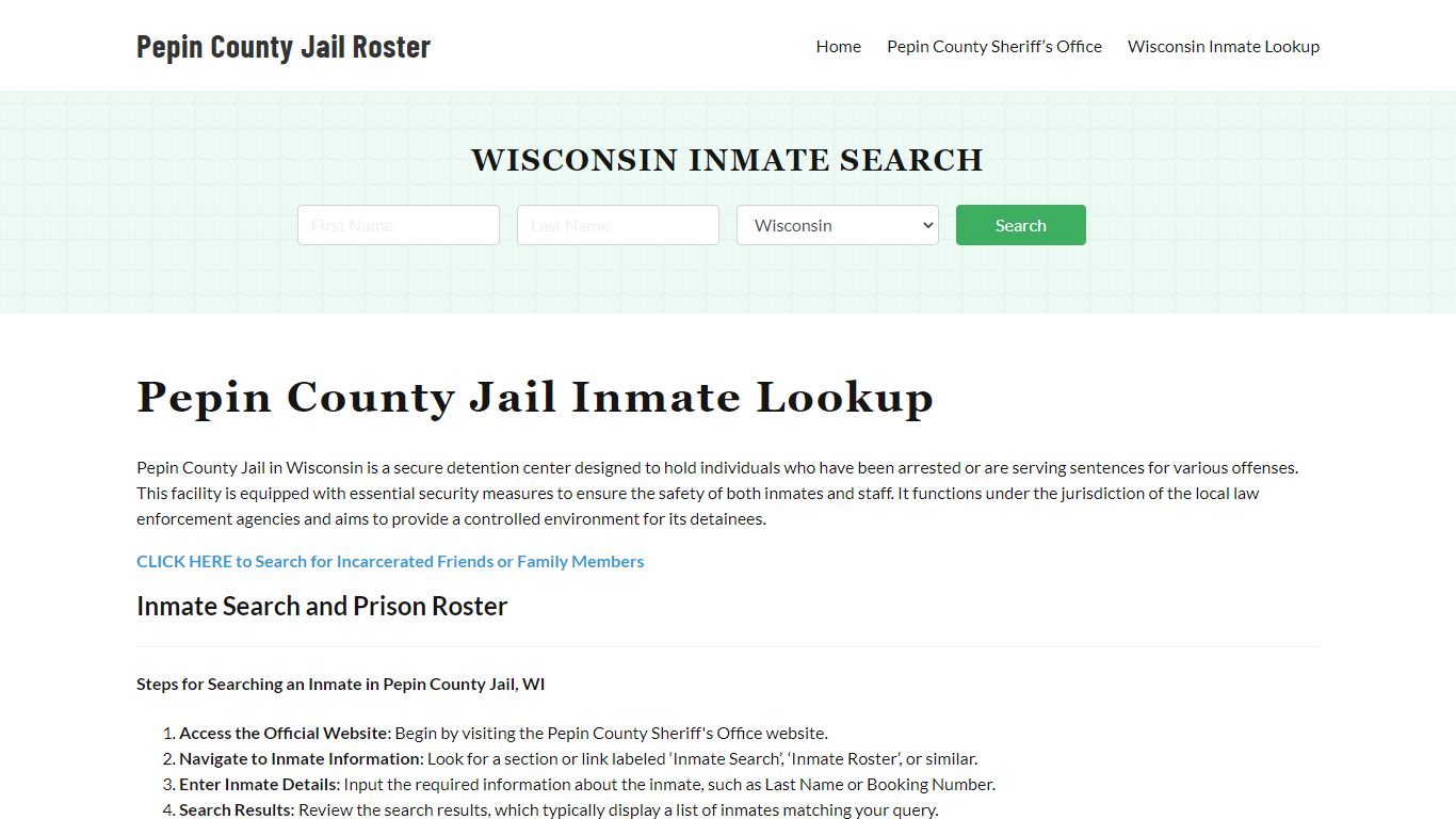 Pepin County Sheriff's Office | Pepin County, Wisconsin – INMATE MAIL
