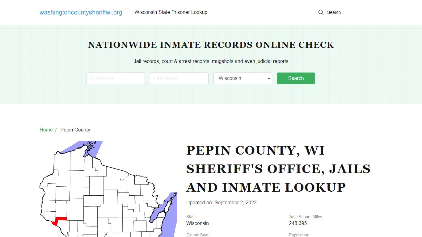 Pepin County WI Sheriff's Office, Jails and Inmate Lookup